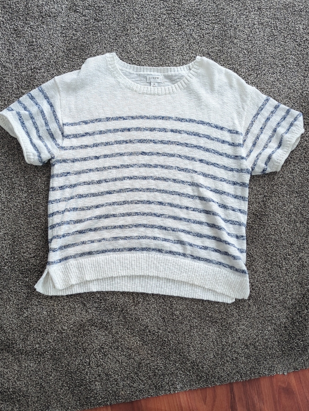 J. Crew Cream and Navy Striped Short Sleeve Knit Top
